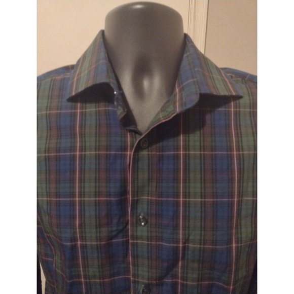 Todd Snyder Blue and Green Plaid Casual Button Down Shirt - Picture 2 of 11